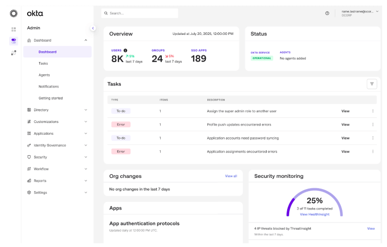 Okta Dashboard
