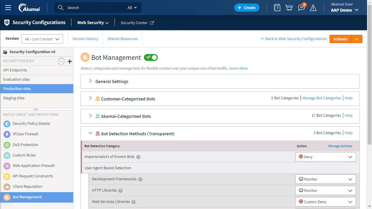 Akamai App & API Protector dashboard