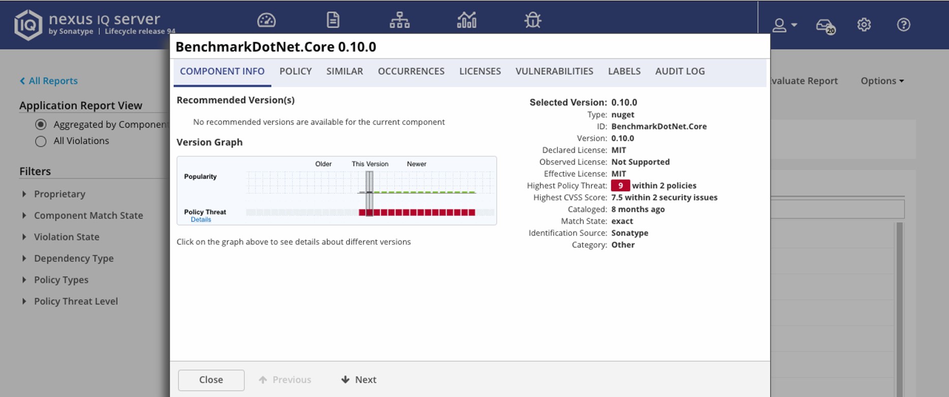 Sonatype Lifecycle Platform Dashboard