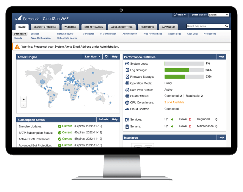 Barracuda Web Application Firewall dashboard