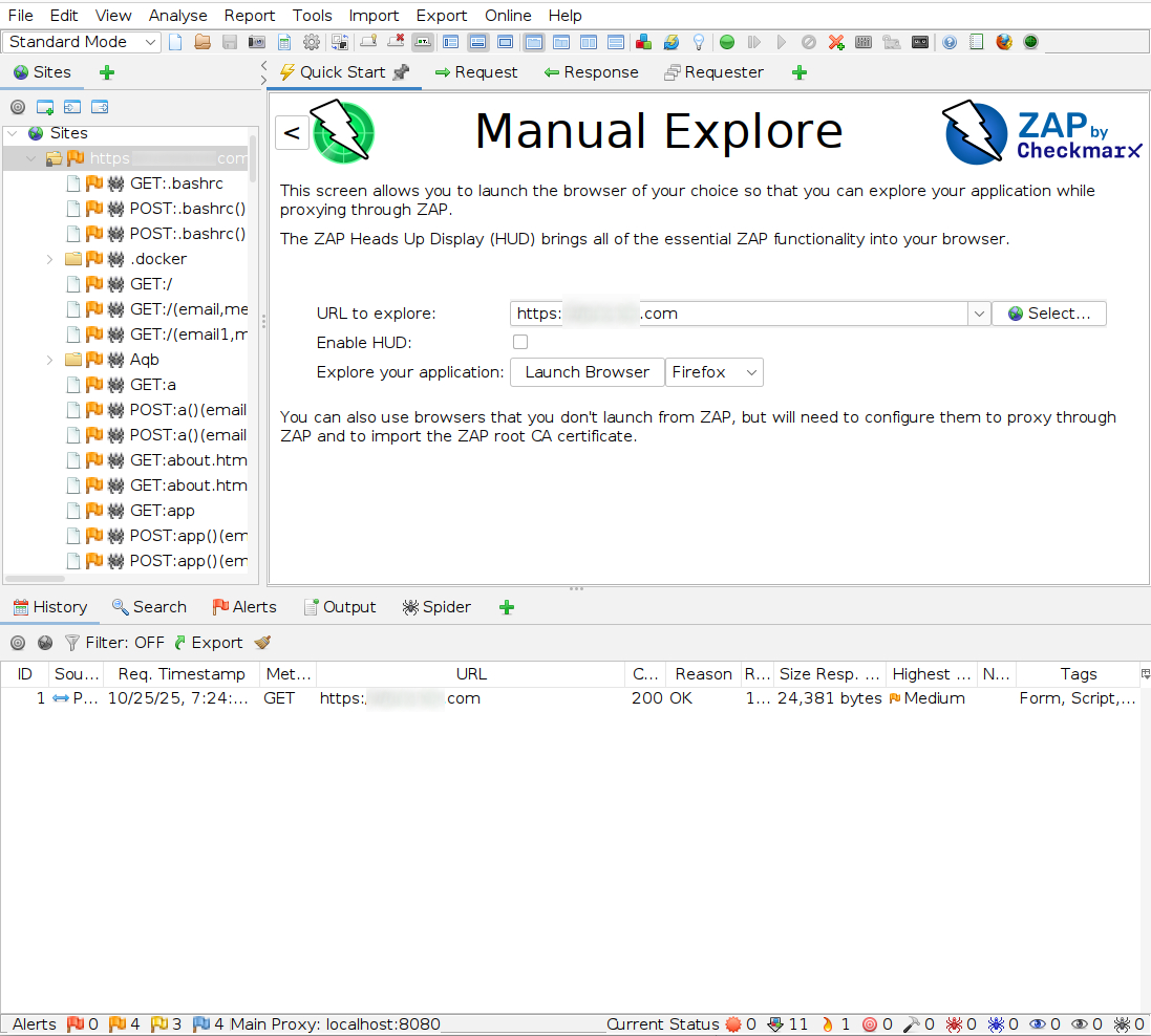 ZAP Manual Explore browser launch