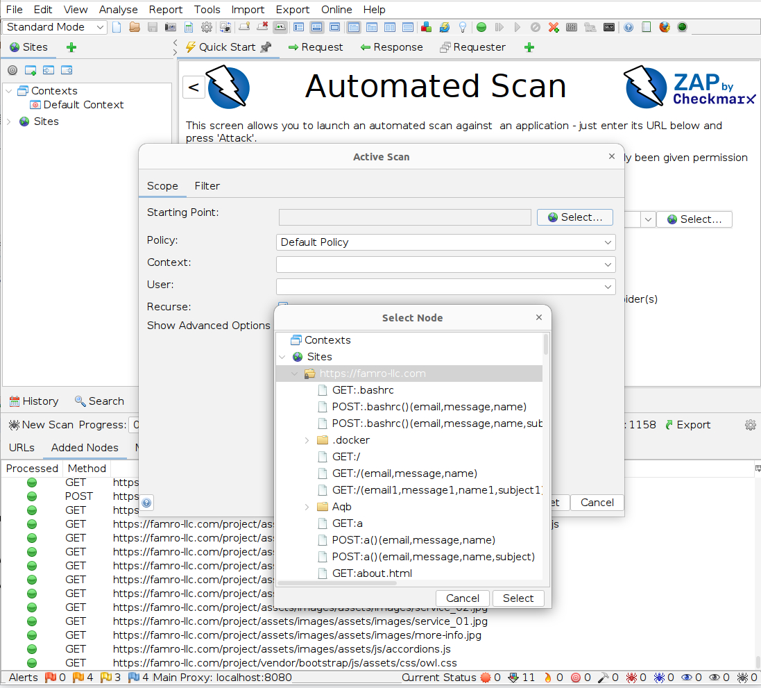 ZAP scanning progress and alerts