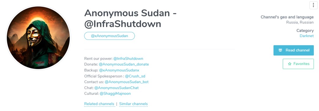 Figure 6: Properties of the Anonymous Sudan Telegram channel