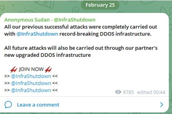 Figure 5: Figure 7: Anonymous Sudan advertises the services of InfraShutdown on its Telegram channel