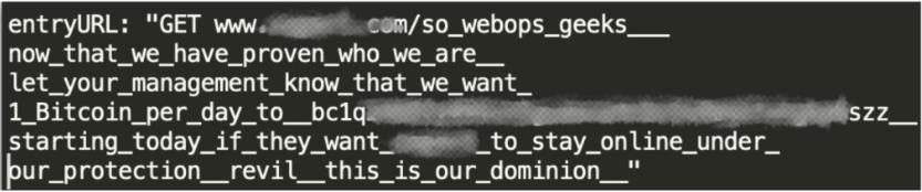 Figure 3: REvil RDoS note embedded in URL of first wave of attacks