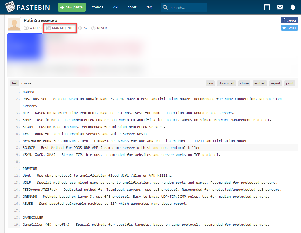 Attack vector library on Pastebin