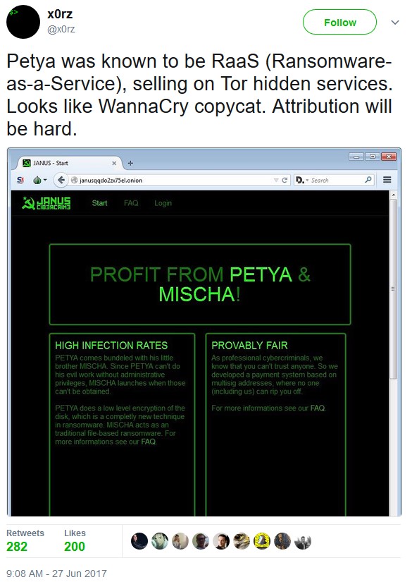 Petya & Mischa RWaaS on the Darknet