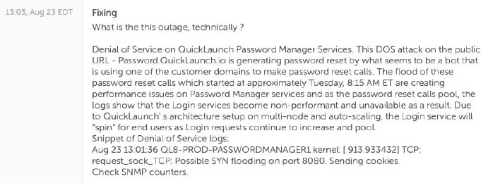 Figure 3: QuickLaunch’s notification of the denial-of-service attack