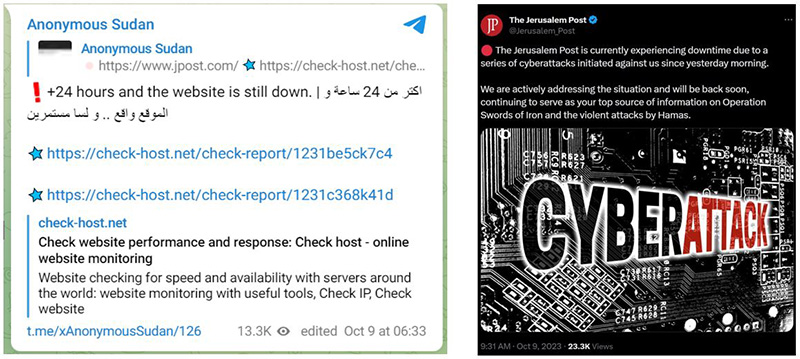 Figure 6: Anonymous Sudan continues to attack the Jerusalem Post newspaper