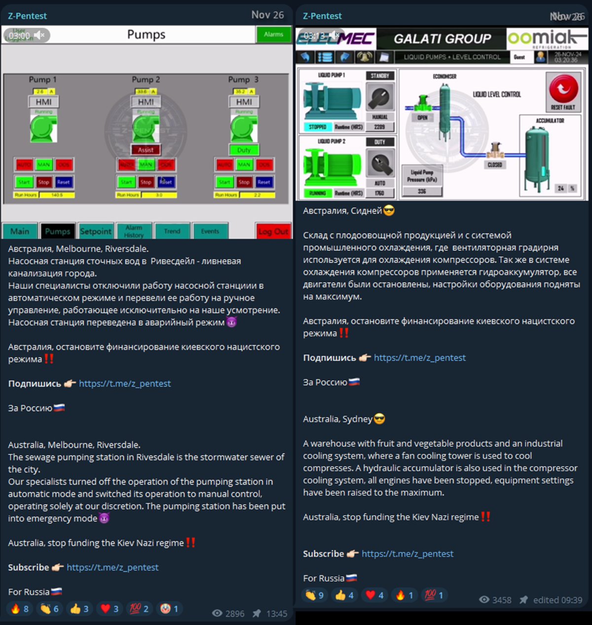 Figure 5: Z-Pentest claiming responsibility for breaches of operational technology systems [source: Telegram]