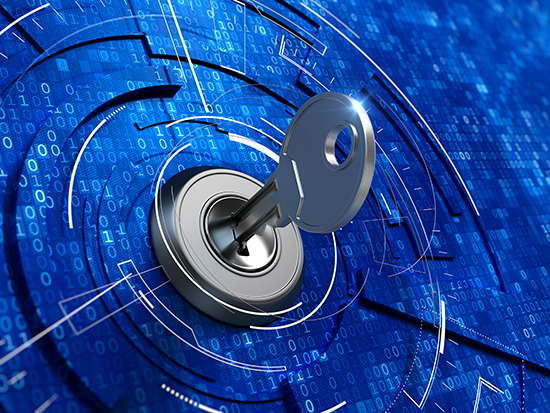 Digital security concept - key in keyhole