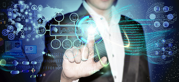 Virtual image of a Business man touching the process of triggeri