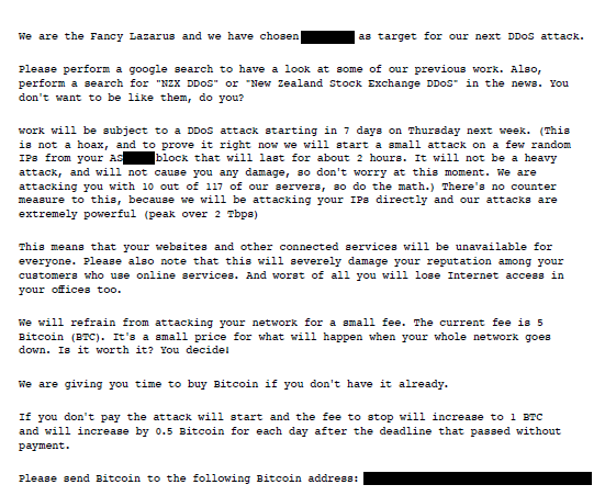 Fancy Lazarus extortion letter