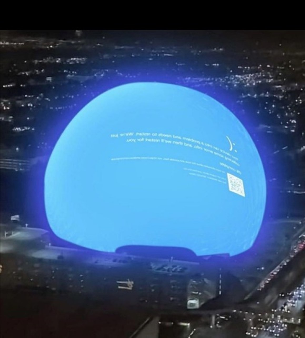 Stadium display board showing a Windows error message.