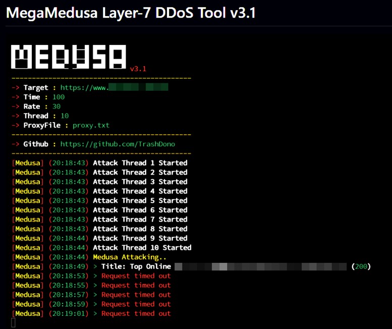 Figure 7: MegaMedusa Layer 7 DDoS attack tool
