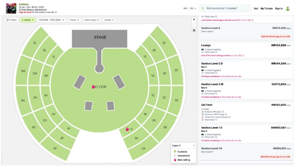 Coldplay Concert Ticket Scalping (seats)