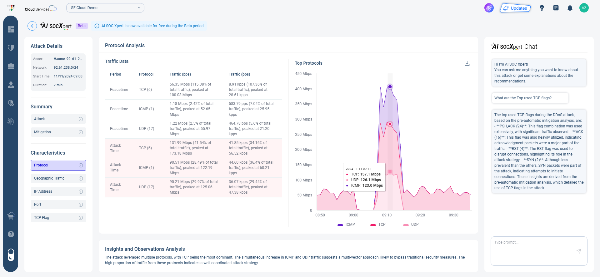 Figure 2: AI SOC Xpert assistant guiding the user through the mitigation recommendations of the attack in real time.
