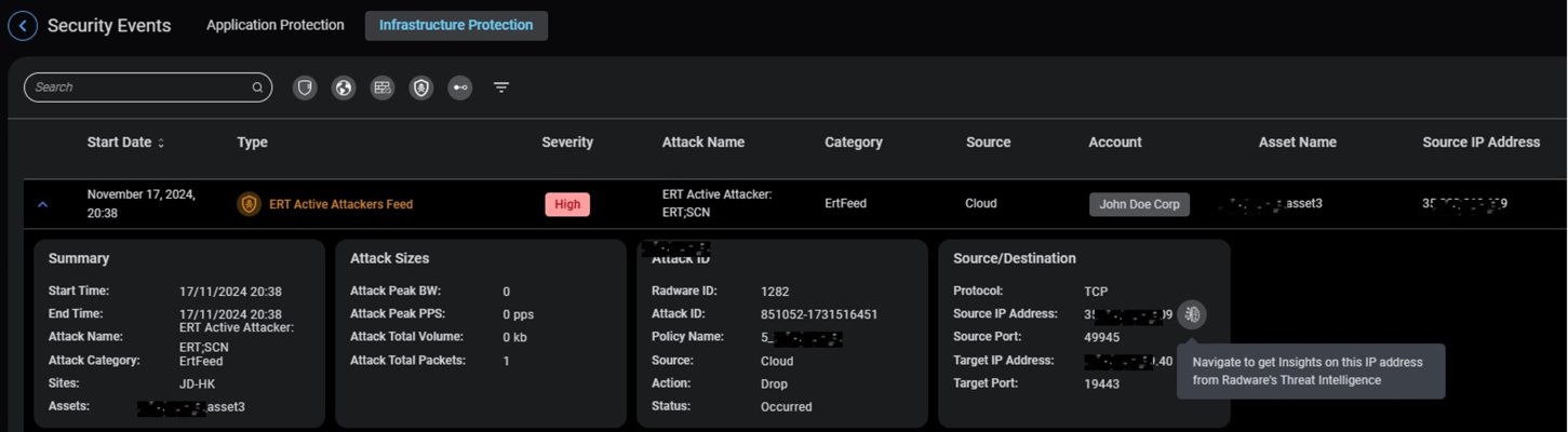 Image: link from Radware Cloud portal security events