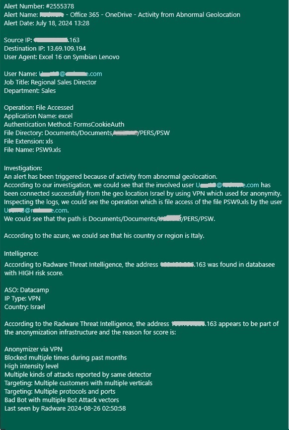 Image: WhatsAPP alert sent to SOC team