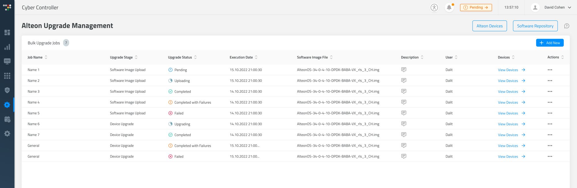 Alteon Upgrade Manager screen