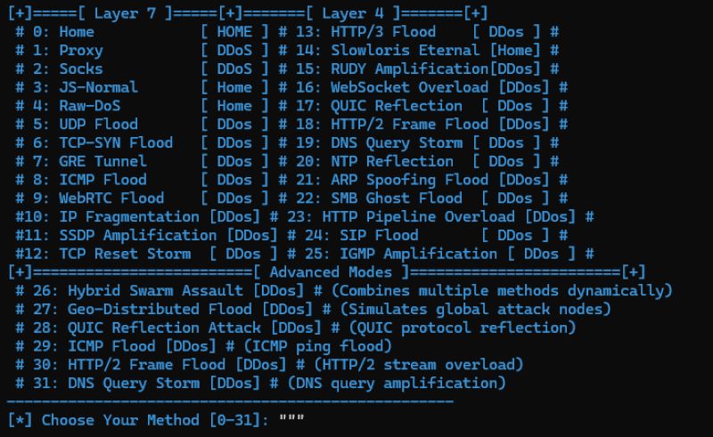 Figure 4: The list of attack methods the tool provides (source: Radware)