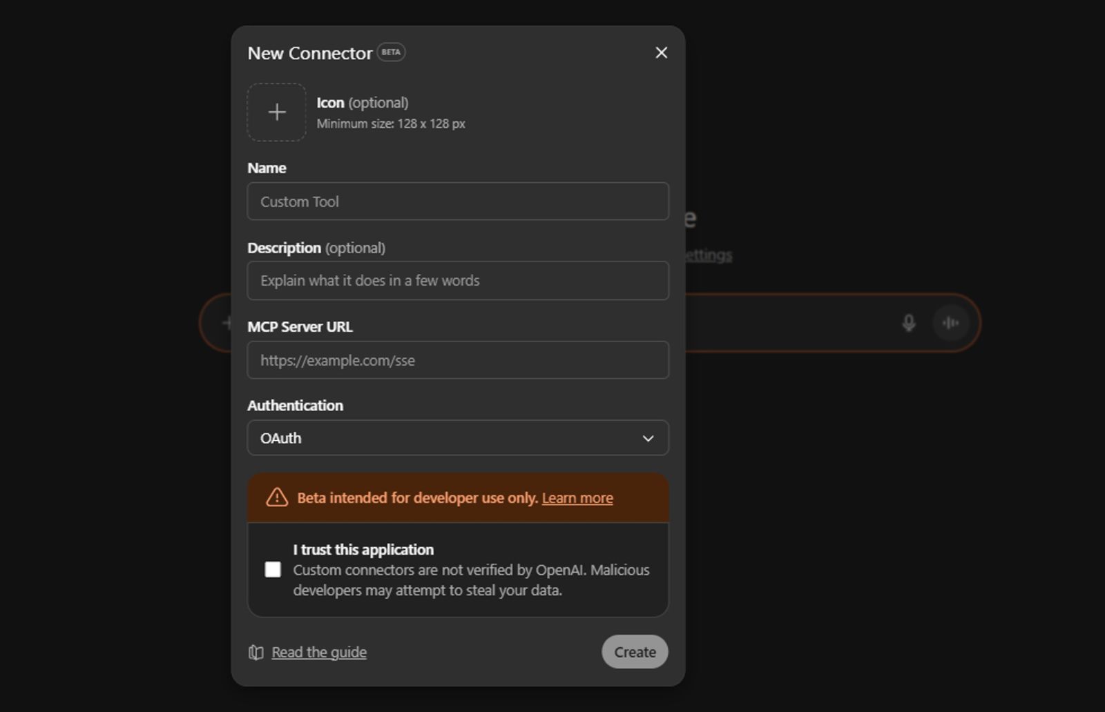 Figure 1: Adding a new connector in ChatGPT developer mode (source: OpenAI)