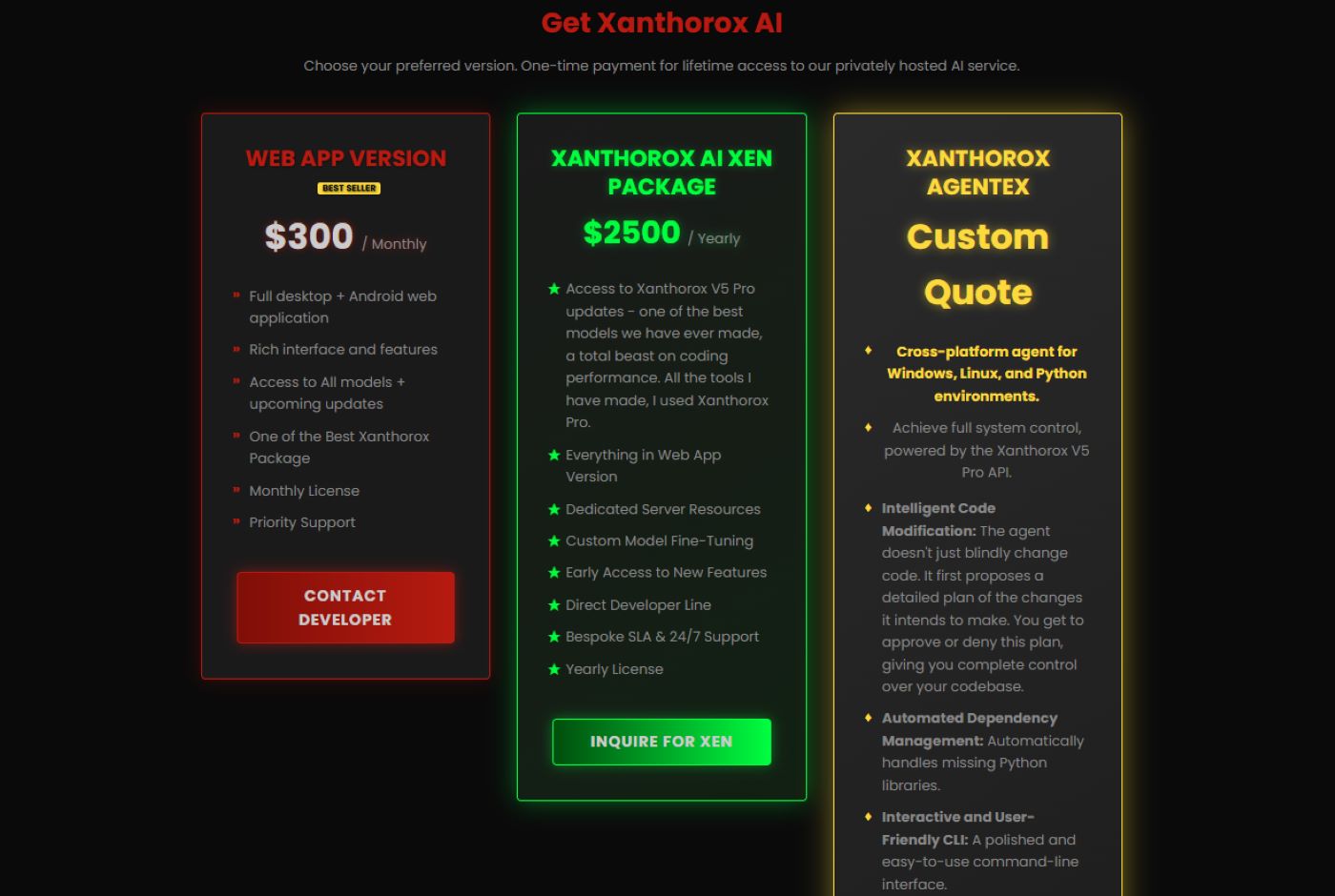 Figure 3: Xanthorox billing plan. Not that different than mainstream AI (source: Xanthorox)