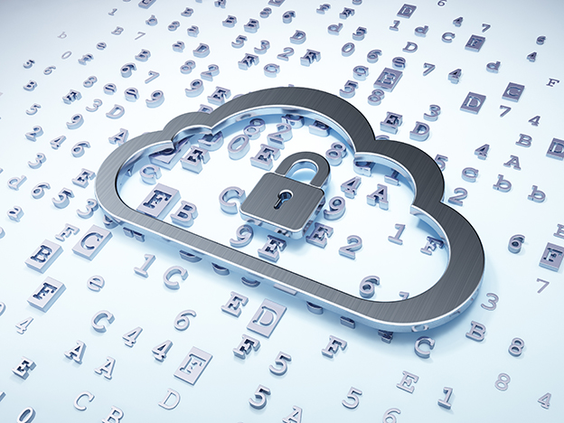 Cloud networking concept: Silver Cloud With Padlock on digital background, 3d render